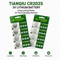 New TIANQIU CR2025 3V Lithium Batteries 10 Pack Long Lasting