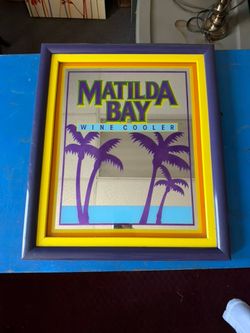Vintage 1980s Matilda Bay Wine Cooler Bar Mirror – Purple Palm Trees, Retro Beer Sign