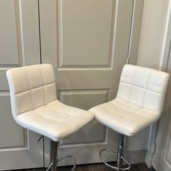 Bellatier Bar Stools Set of 2 – Adjustable Height, White Faux Leather