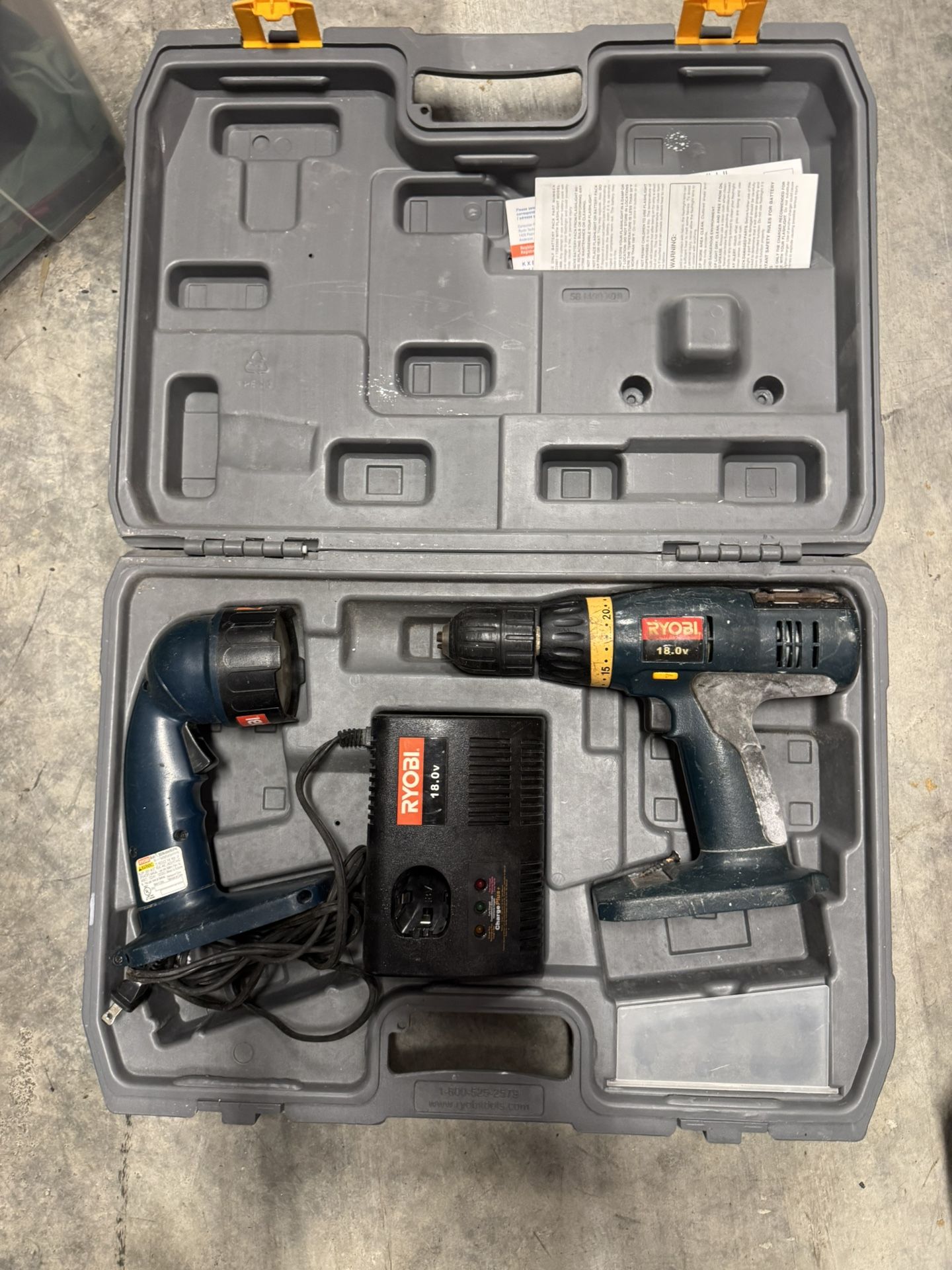 Ryobi Cordless Drill 18 v + Flash Light & Charger / No Batteries With Box