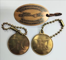Vintage Seattle Hilton Hotel key tag/key chain/award medal lot, bronze/brass