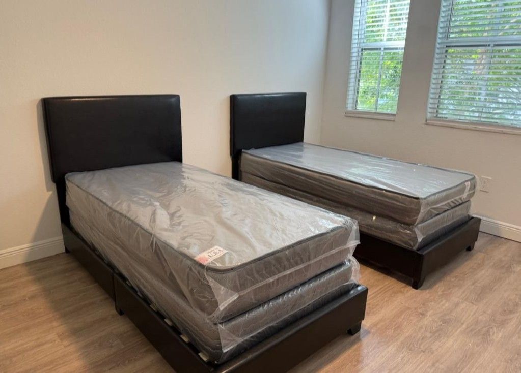 New TWIN SIZE BED SET TWO BED FRAMES WITH MATTRESS NEW BEDROOM FURNITURE SET DIFFERENT MODELS 