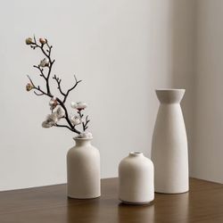 3pc Boho Ceramic Vase Set Matte Nordic Minimalist Vases with Geometric & Floral Designs Elegant