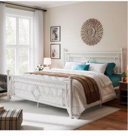 14 Inch Queen Size Metal Platform Bed Frame, Vintage Victorian Style, Wrought Iron Headboard and Footboard/Mattress Foundation for Storage/No Box Spri