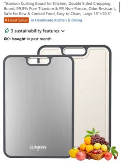 Titanium Cutting Board for Kitchen, Double Sided Chopping Board, 99.9% Pure Titanium & PP, Non-Porous, Odor Resistant, Safe for Raw & Cooked Food, Eas