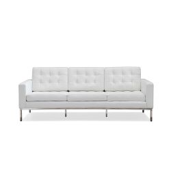 white Leatherite Nailheads Florence Three Seat Sofa