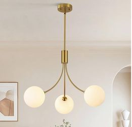3-Light Gold Sputnik Chandelier, Mid Century Modern Hanging Light Fixture Clear  glass globe shades