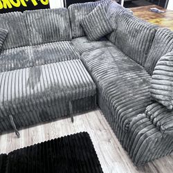 New 🔥 Modern L-Shape Style Premium Grey Sectional w/ Pullout Bed – Finance Today for As Low As $99💥