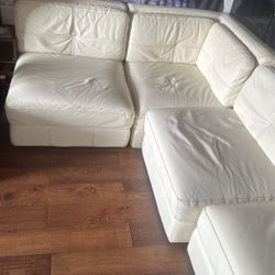 4 Piece White Leather Sectional Couch 