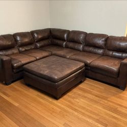 2-Piece Sectional Couch With Ottoman - Leather
