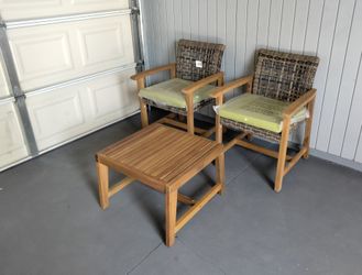Outdoor patio wood garden chairs with coffee table