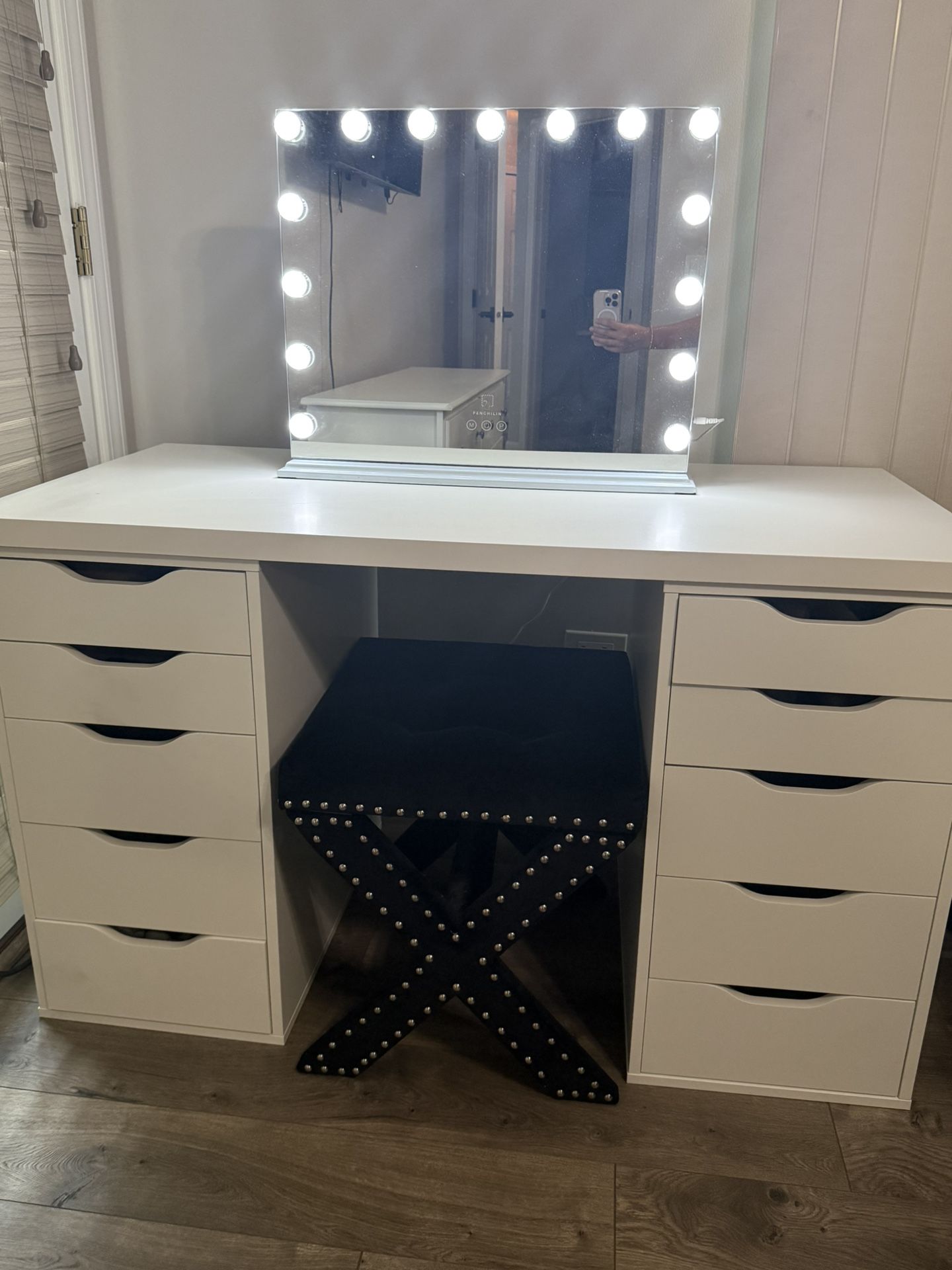 Makeup Vanity, Mirror & Chair
