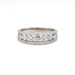 14K White Gold Natural Diamond Multi-Row Wave Band Ring | Round Brilliant 0.51 TCW, G VS2, Size 8.5