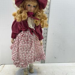Porcelain Doll Collectible 16 in Blond Hair Brown Eyes #R5