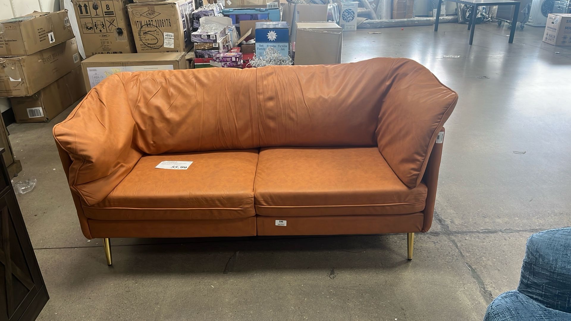 Fox Leather, Mid-Century Modern Couch With Extra Deep Seat Comfort