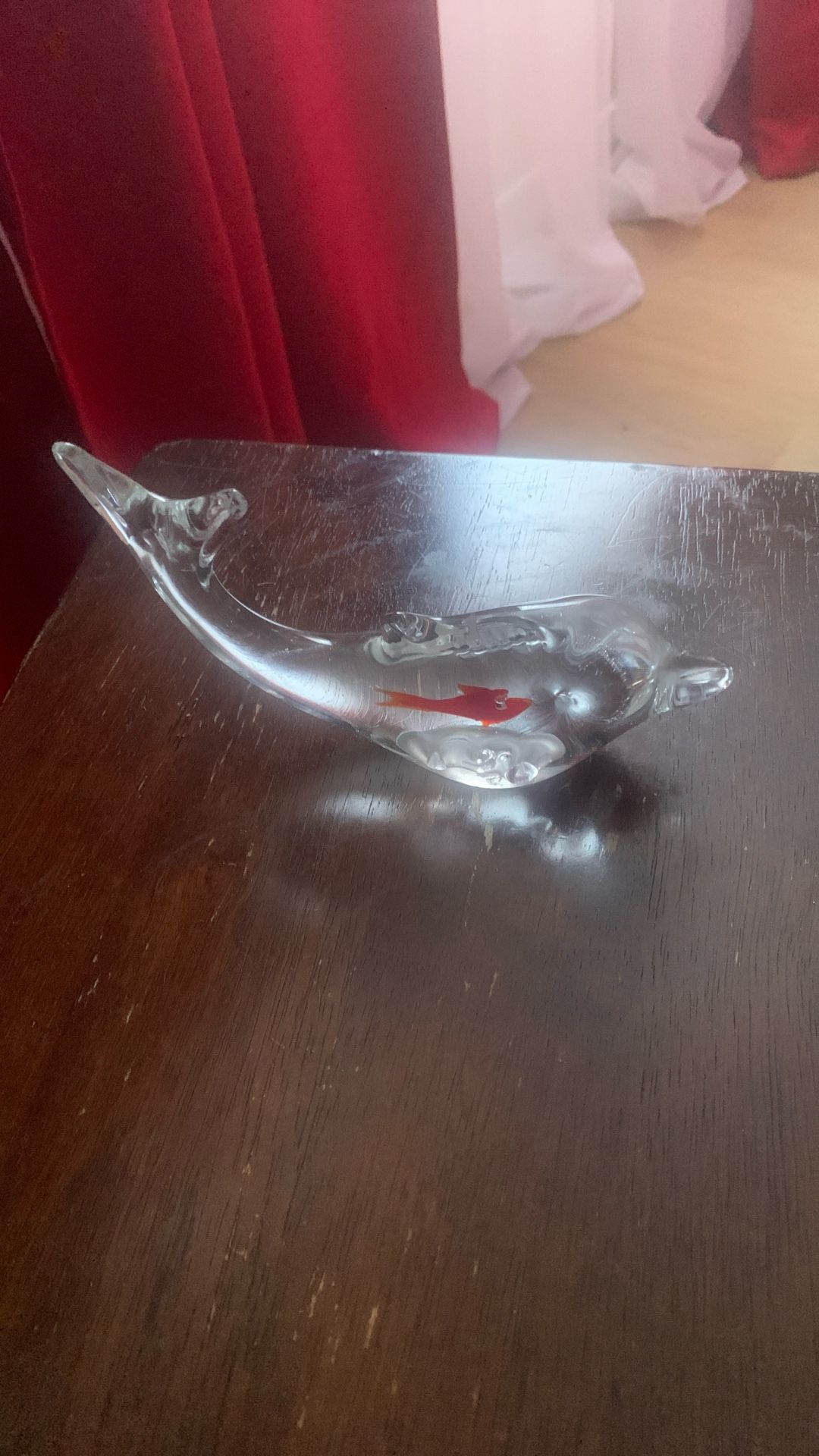 Cristal Whale With Red Fish Inside