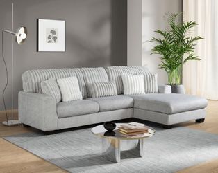 Brand New 2 Pc Light Grey fabric Sectional w/corduroy fabric back
