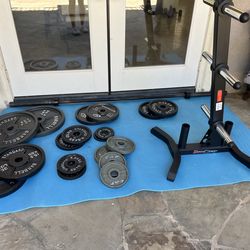 Weights, bar and rack
