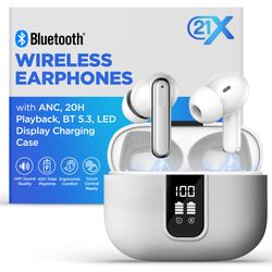21X Bluetooth V5.3 Earbuds with Noise-Cancelling Mics, 60H Playback, Mini Case with Dual LED, for Android & Apple