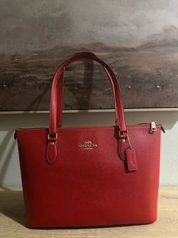 Coach Red Leather Tote Bag