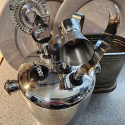 Stainless Steel Cocktail Mixer Set With Ice Bucket & Vintage Potter Barn Chiller