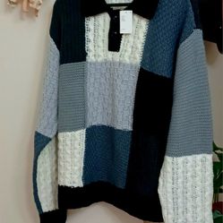 NEW OBEY OLIVER PATCHWORK SWEATER Mens Size Large Woven Black Multicolor A622900