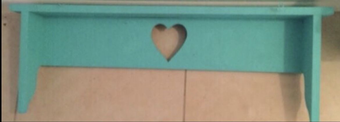 Blue Wooden Shelves With Hearts Engraved $45 Each