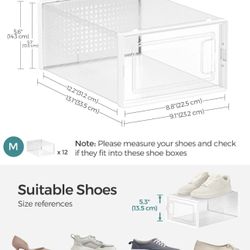 SONGMICS Shoe Storage Organizers Stackable Clear Plastic Boxes Set of 12 - White