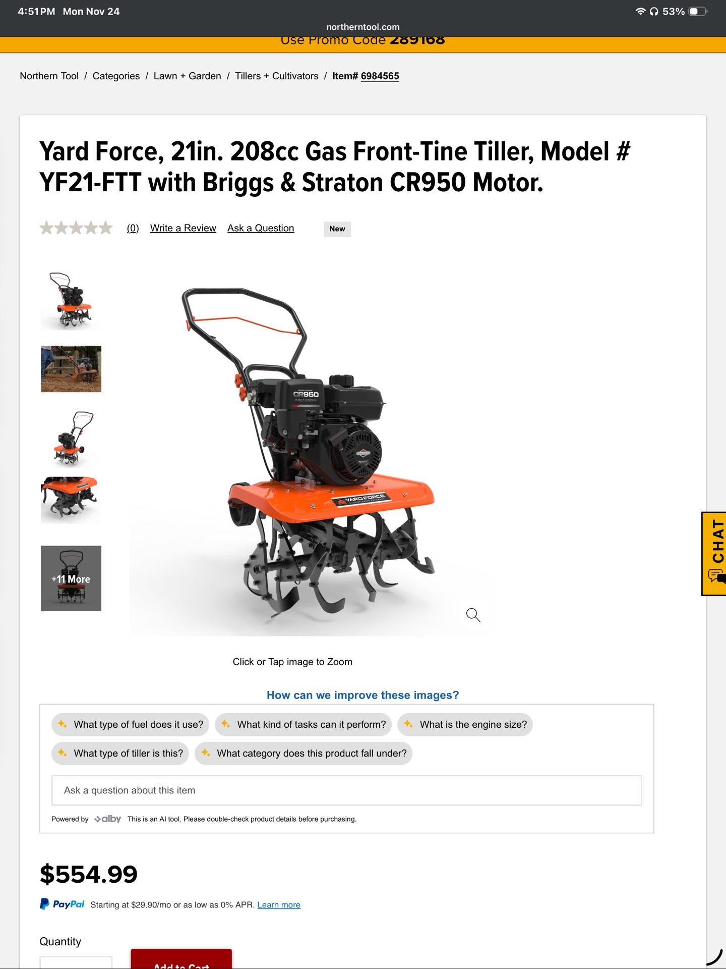 Yard Force Front Tine Tiller CR950