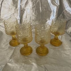 Hand Blown Lenox Impromptu Crystal Yellow Textured Glass Goblets - Set Of 4
