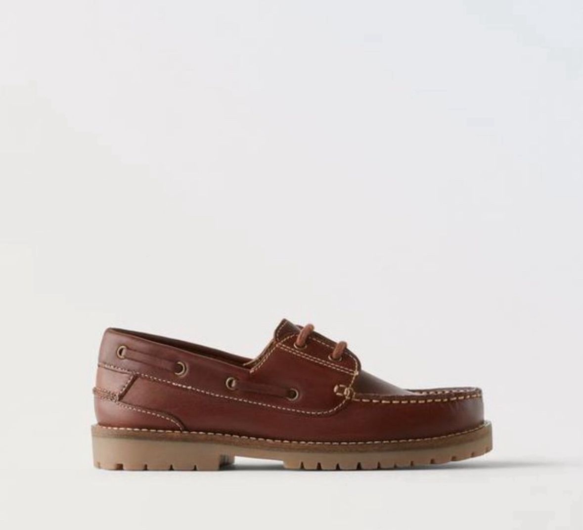 Zara brown leather lace up loafers boat shoes lug sole boys EU 28 US 11