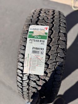 Single (1) 275 65 18 Kumho Road Venture all terrain tire
