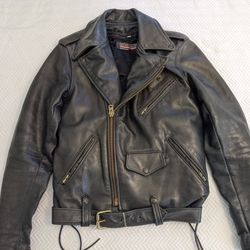 Vintage Brooks Classic Leather Genuine Police-Issue Motorcycle Jacket w/ Lining