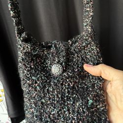 Black Knit Cellphone Holder Cross Body Bag