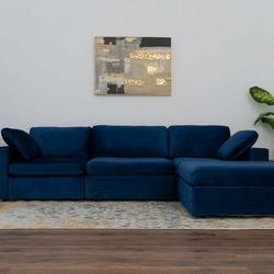 Arny Navy Velvet Oversize Modern Reversible Sectional

