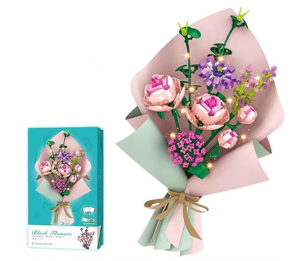 413 PCS Building Blocks Bouquet with Greeting Card and Decorative Packaging