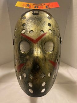 Adult Like Jason Voorhees Gold & Black Weathered Plastic Hockey Mask