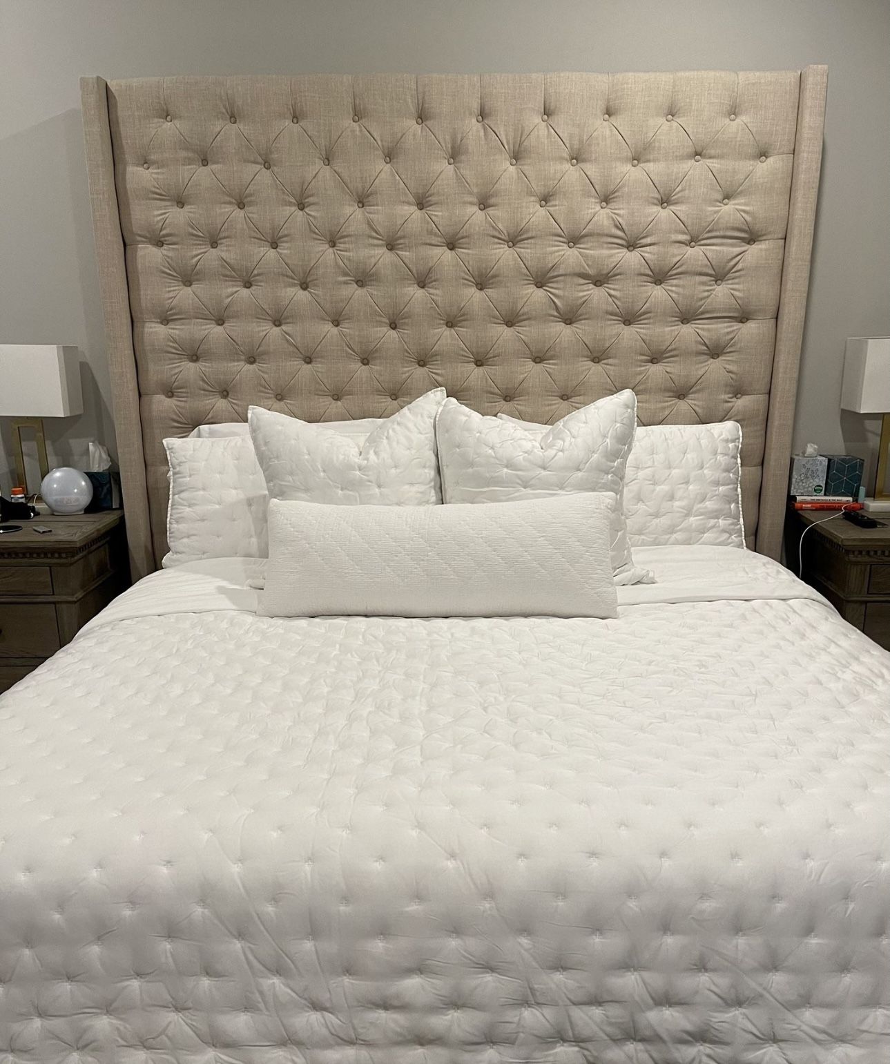 Beige Tufted Linen Headboard King Extra Tall 84”