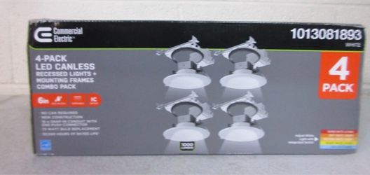 Commercial Electric 4-Pack 6 in. Selectable CCT Integrated LED White Canless Baffle with New Construction Mounting Frame