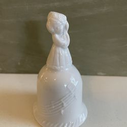 Vintage White Porcelain Musical Note Bell With Girl Playing Lute