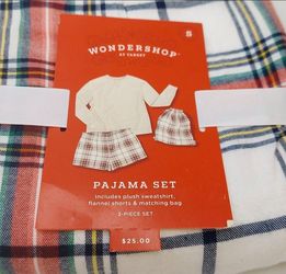 Womens Wondershop Plaid Flannel Pajama Set Shorts White Sweatshirt Backpack Size S.