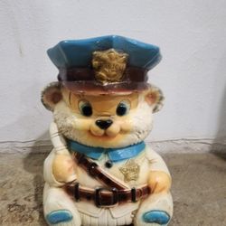 Police Bear Coin Bank Vintage 