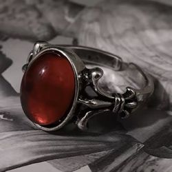 New Retro Palace Style Inlaid Red Oval Zircon Opening Adjustable Women's Ring