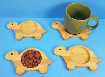 Bamboo Turtle Shaped Coasters& Snacks Tray 4 Piece Set