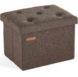 Ottoman with Storage Foot Rest Stool, Small Folding Footrest, Tufted Square Cube Seat for Living Room, Bedroom, Dorm, 12.2" x 16.5"x 12.2", Linen Espr