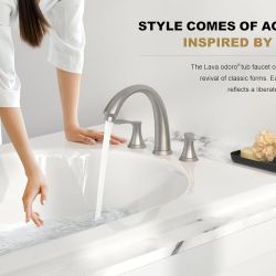 8 inch Widespread Roman Tub Faucet, Lava Odoro Brushed Nickel Tub Faucet with Valve, Solid Brass High Flow 3 Hole Tub Filler, 2 Handle Bathroom Faucet