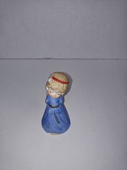 Jasco Vintage 1970's Porcelain Bashful Belle Angel Girl Bell In Blue Dress