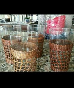 Vintage Glassware with Wicker Koozies