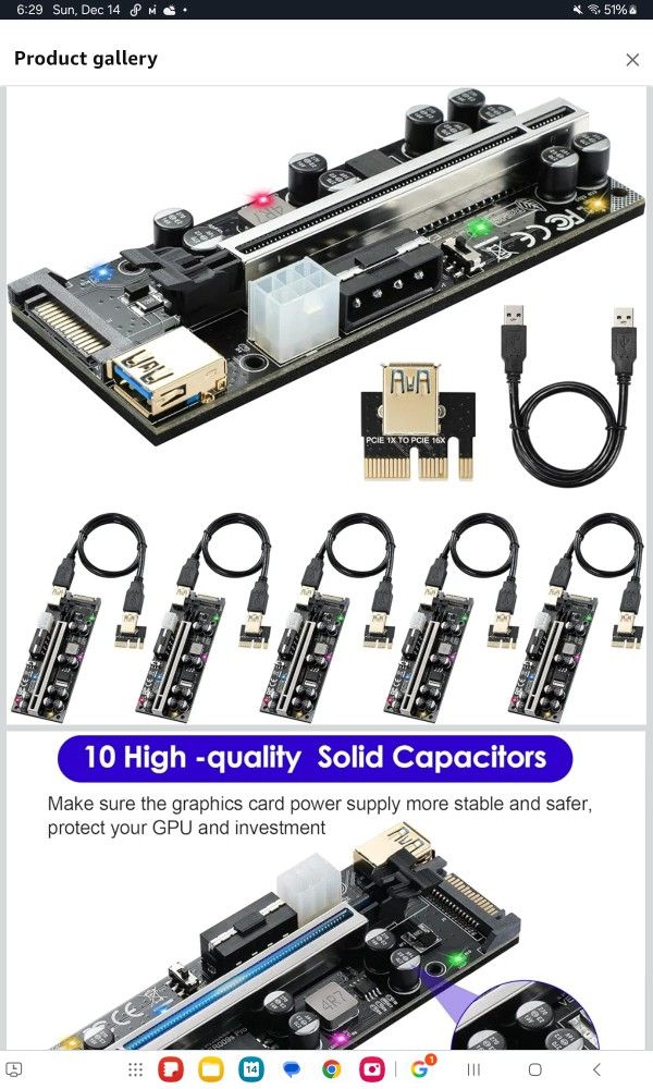 6 Pack VER009s RCIE riser PCI GPU Risers Card 1X To 16X Powered Riser Adapter (43)