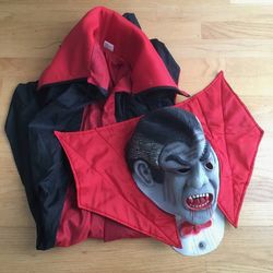 Vtg Count Dracula Vampire Mask and Adult Size Cape Halloween Costume